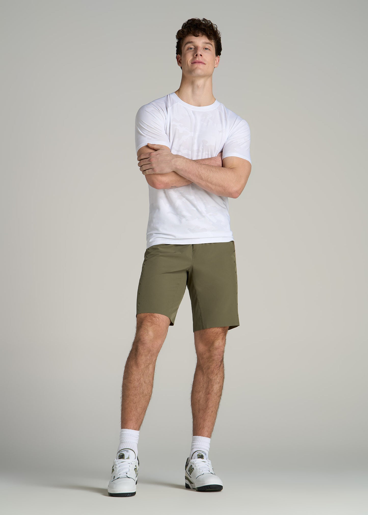 Featherweight Perforated Training Shorts for Tall Men in Olive