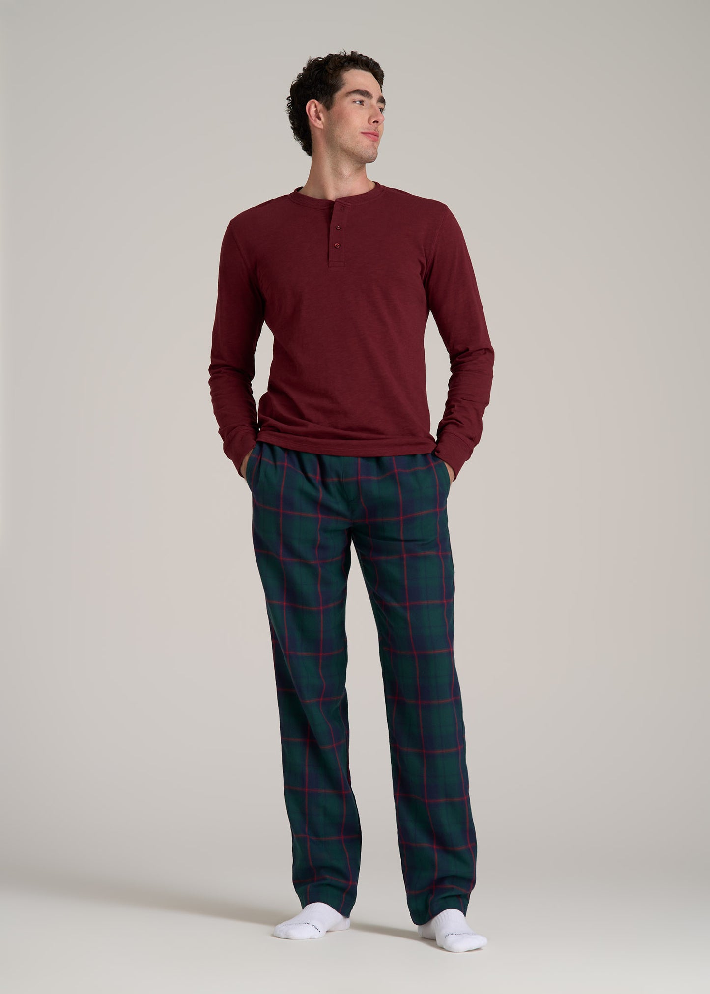 Plaid Pajama Pants for Tall Men in Green and Red Tartan