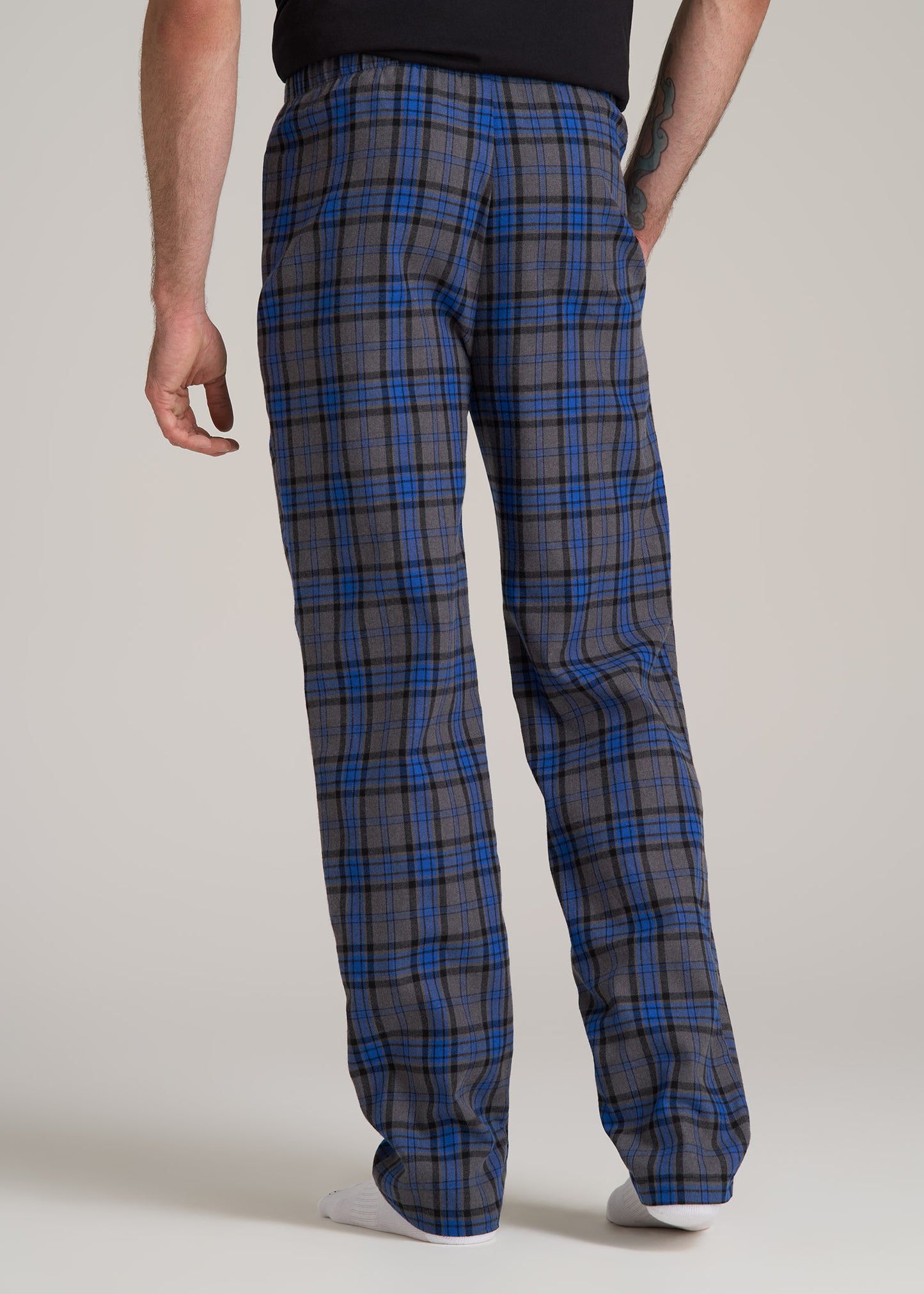 Plaid Pajama Pants for Tall Men in Grey and Cobalt Plaid