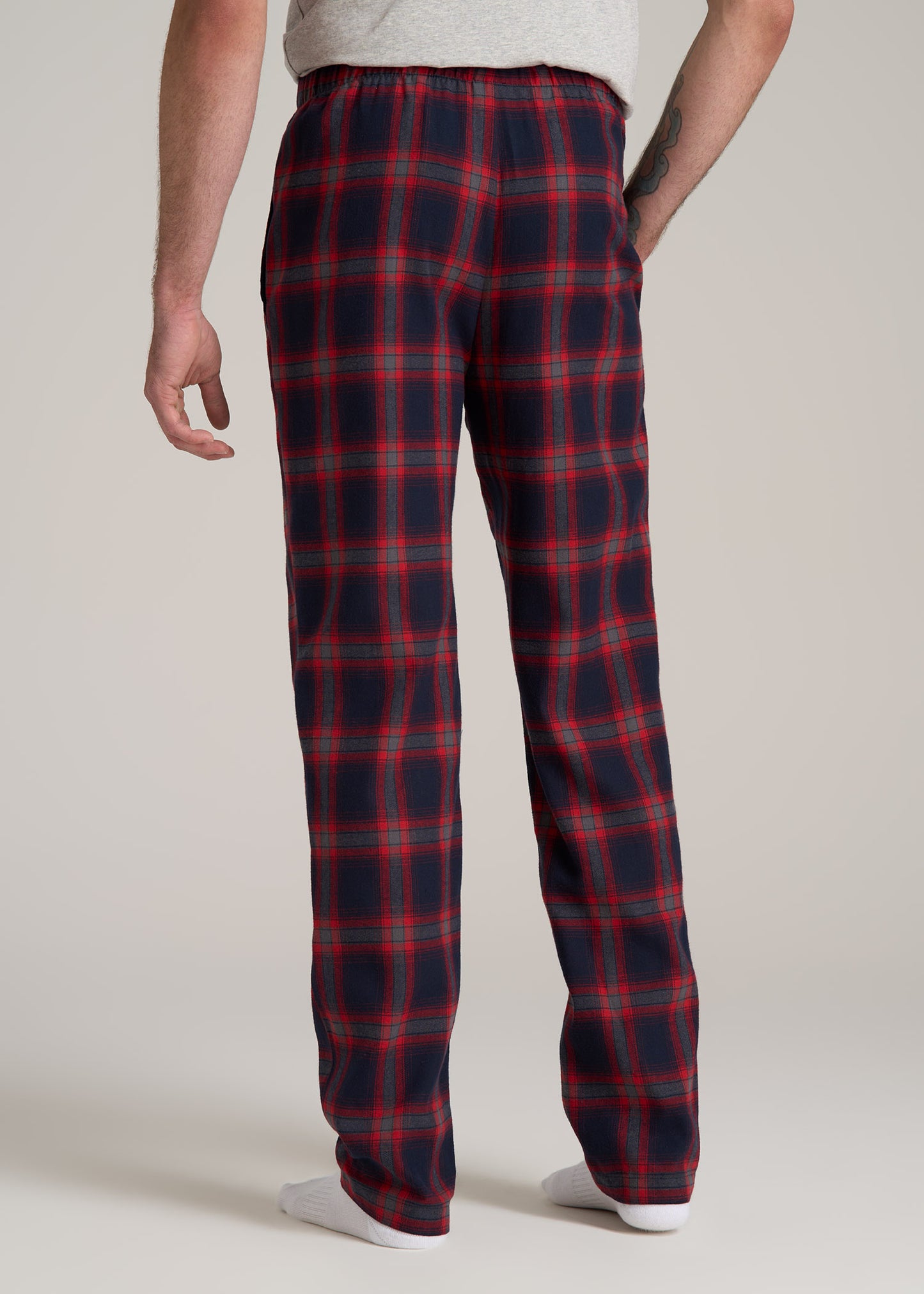 Plaid Pajama Pants for Tall Men in Grey and Red Tartan