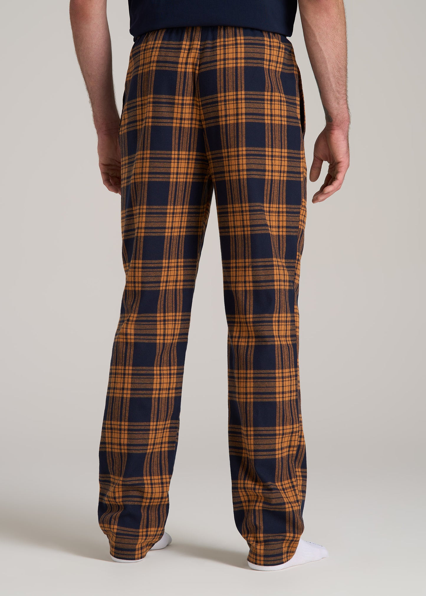 Plaid Pajama Pants for Tall Men in Navy and Apricot Plaid