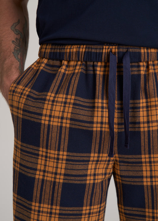 Plaid Pajama Pants for Tall Men in Navy and Apricot Plaid