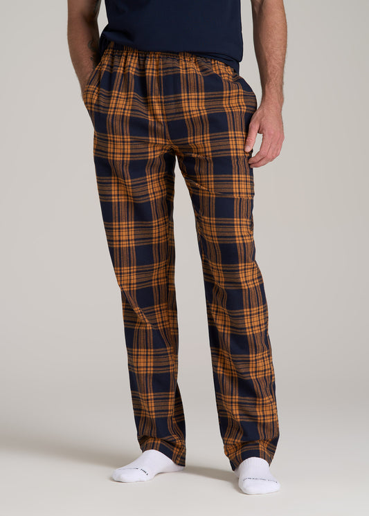 Plaid Pajama Pants for Tall Men in Navy and Apricot Plaid