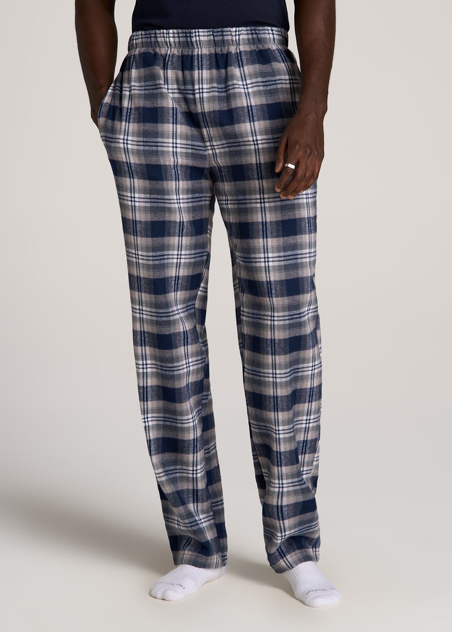 Plaid Pajama Pants for Tall Men in Navy and Grey Plaid