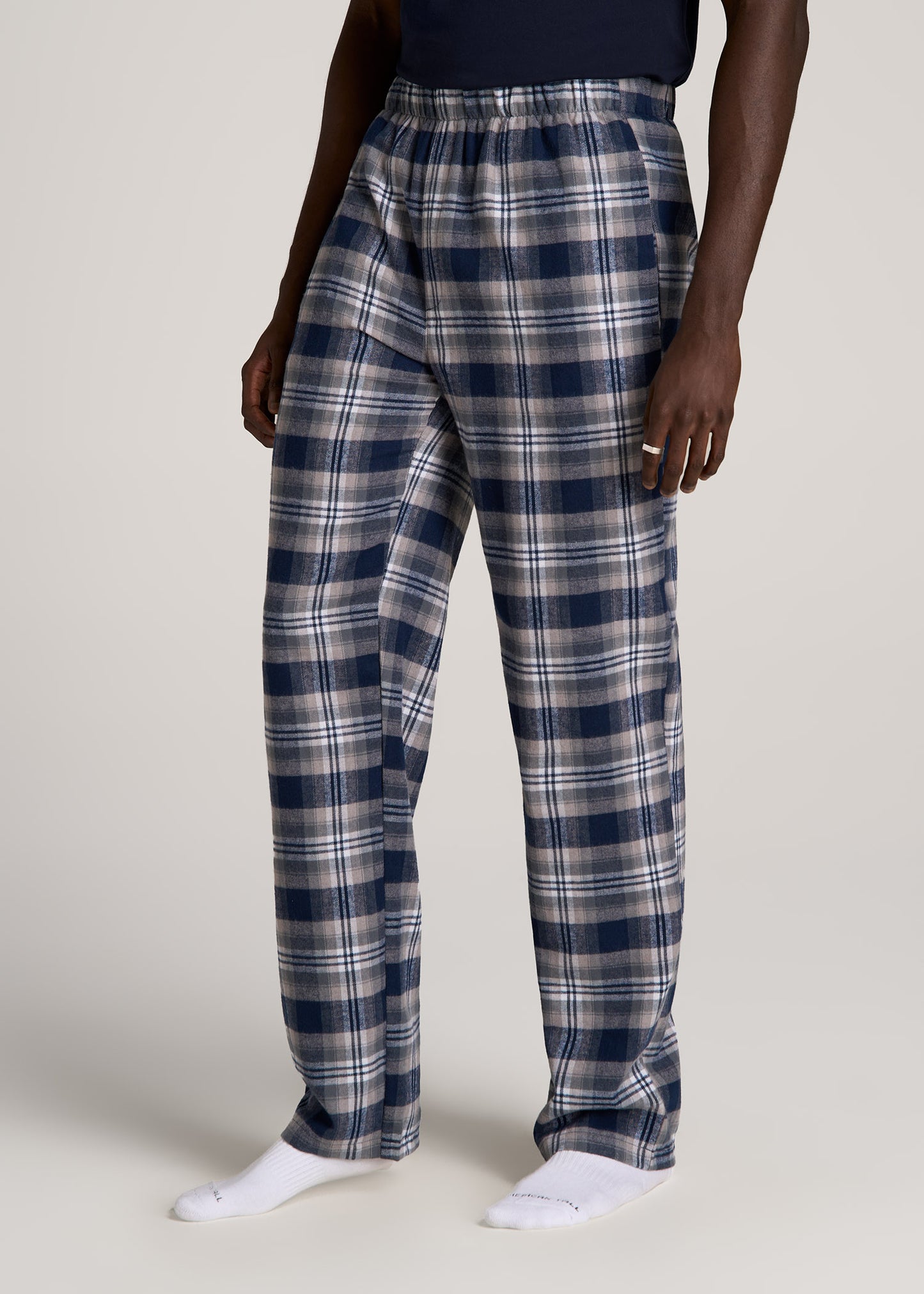 Plaid Pajama Pants for Tall Men in Navy and Grey Plaid