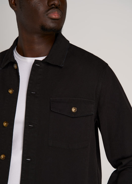 Garment Dyed Lightweight Overshirt For Tall Men in Black