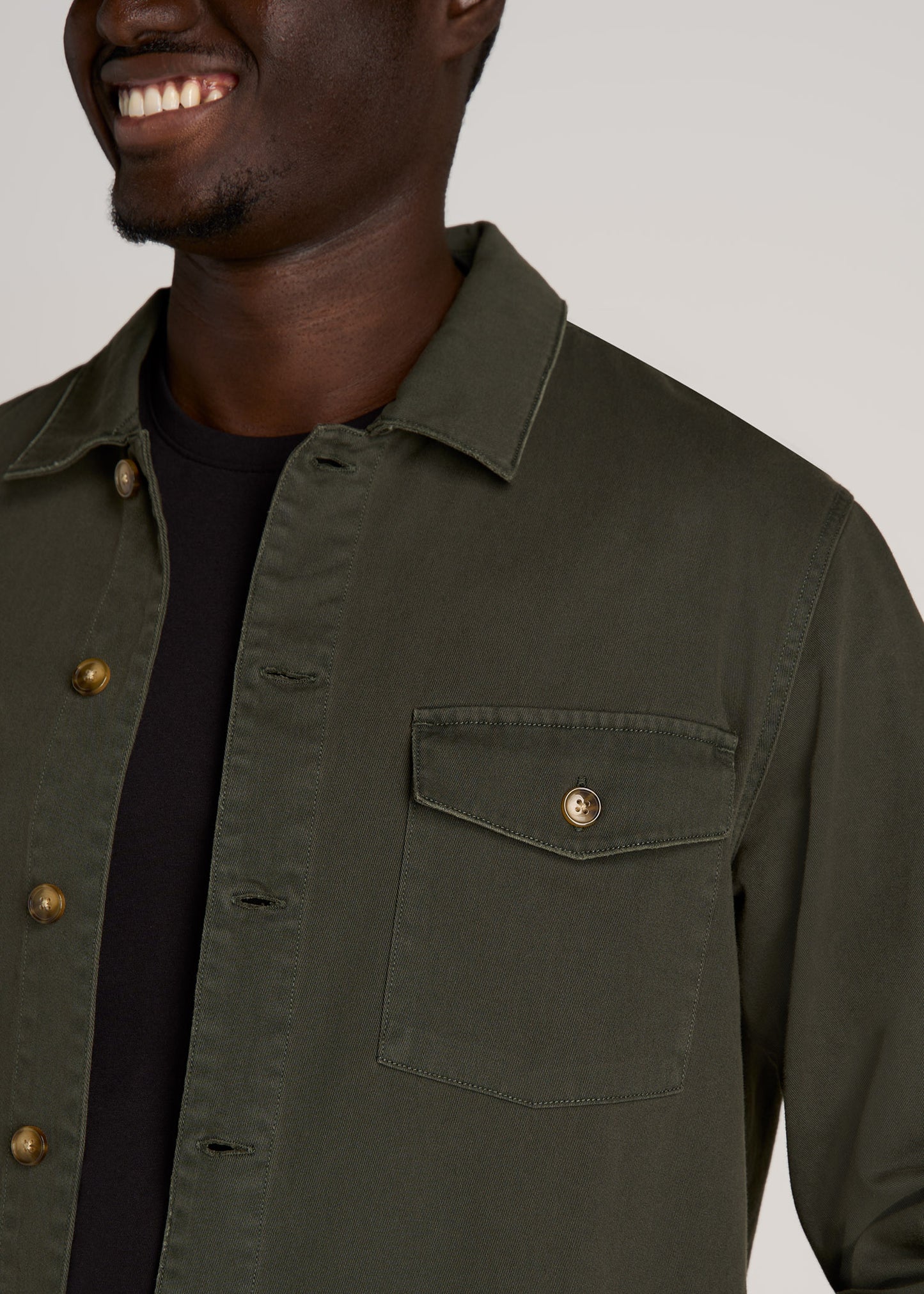 Garment Dyed Lightweight Overshirt For Tall Men in Spring Olive