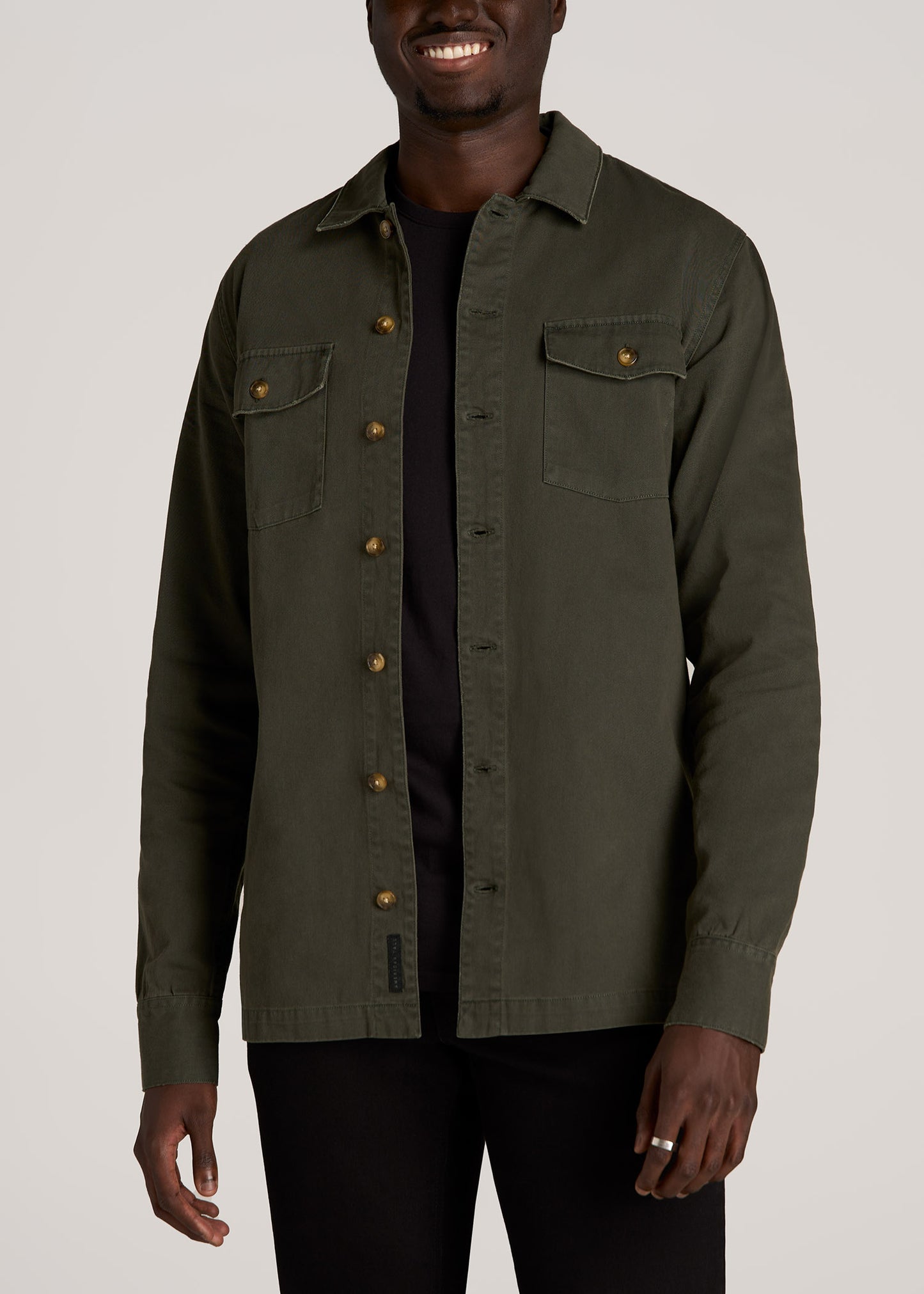 Garment Dyed Lightweight Overshirt For Tall Men in Spring Olive