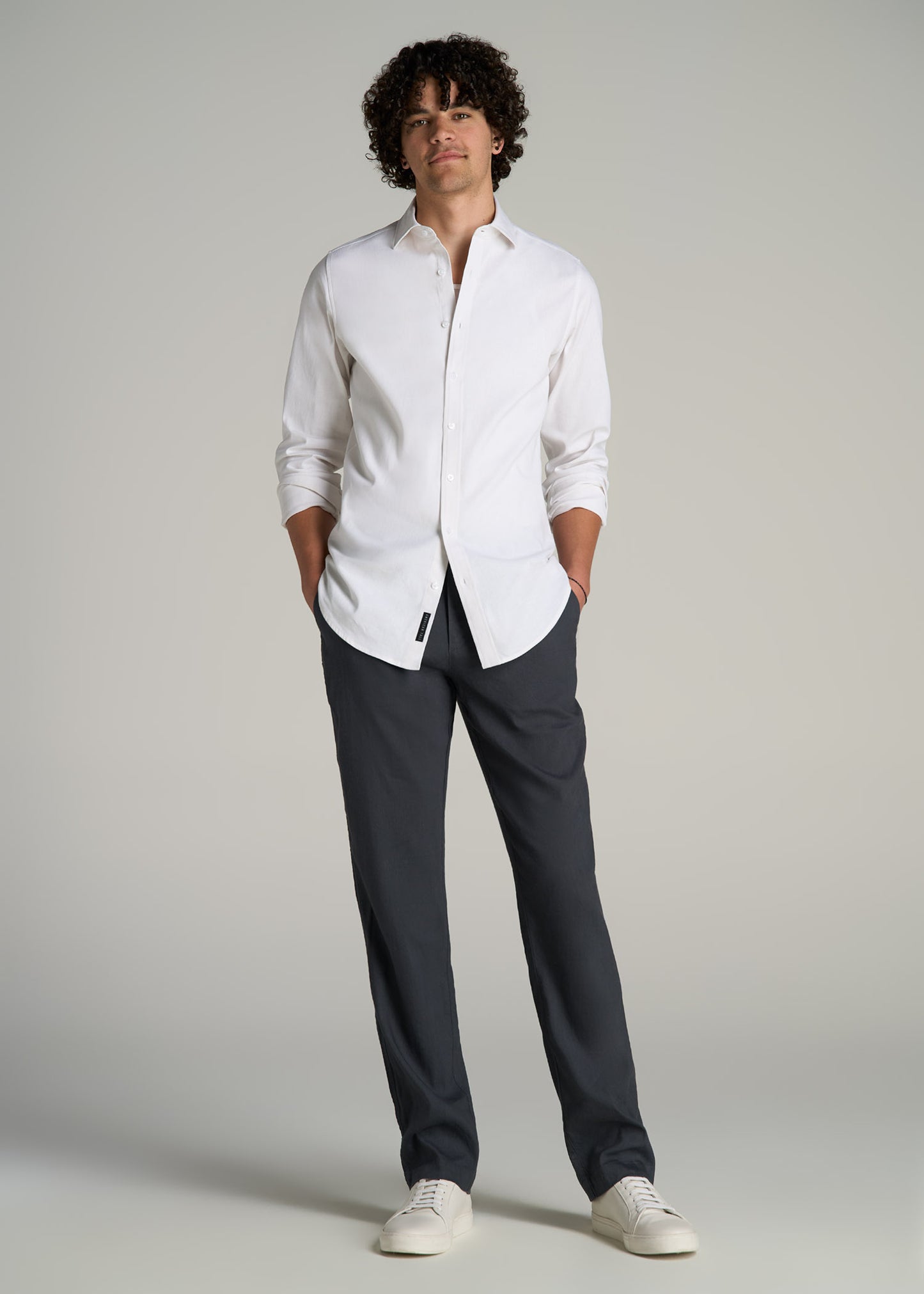 Garment Dyed Linen Casual Pants for Tall Men in Heron Grey