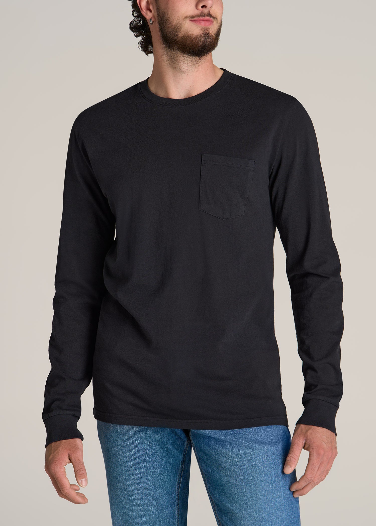 American-Tall-Men-Garment-Dyed-Long-Sleeve-Pocket-Tee-Black-Front