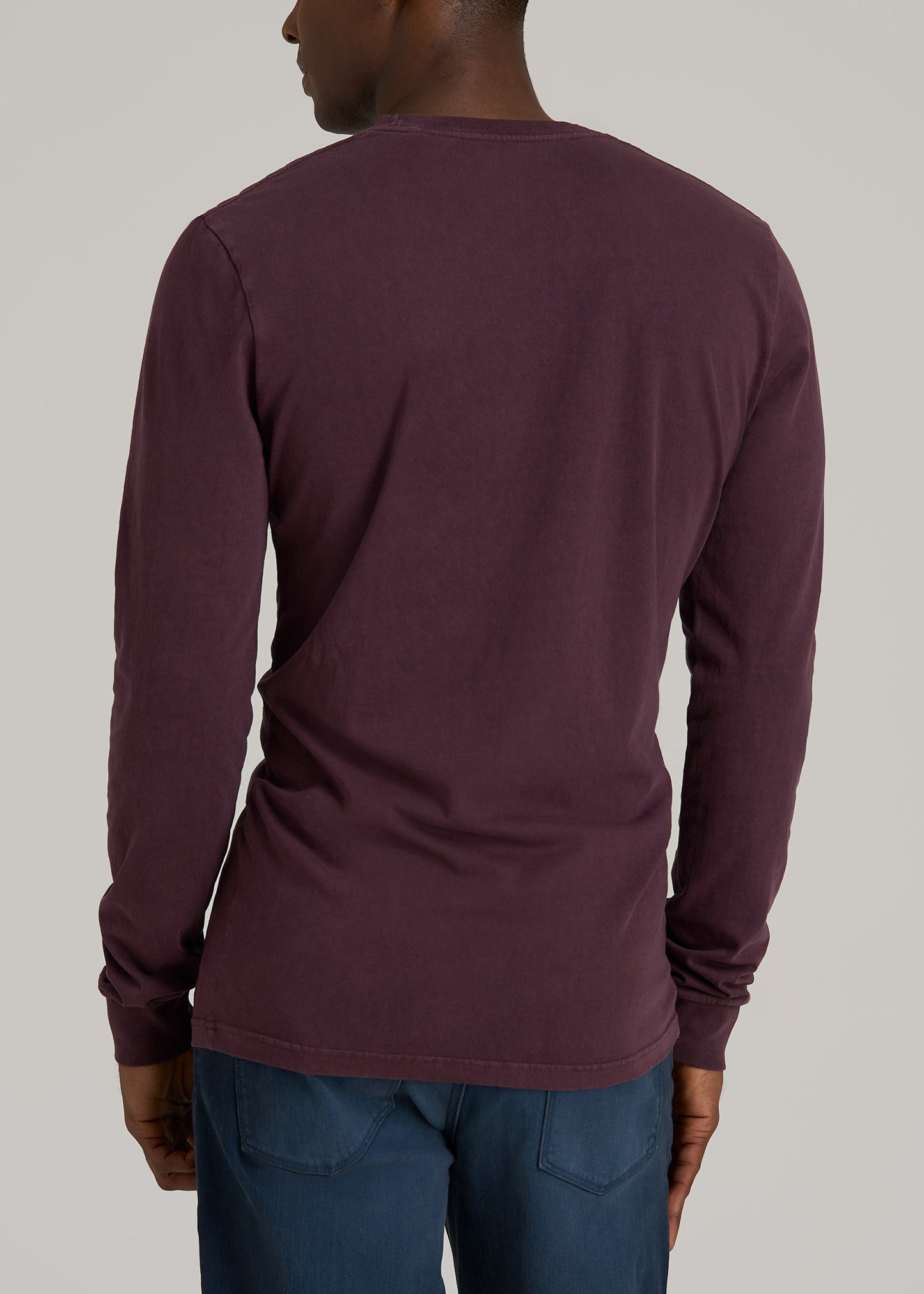 Garment Dyed Long Sleeve Pocket Tall Men's Tee in Deep Purple