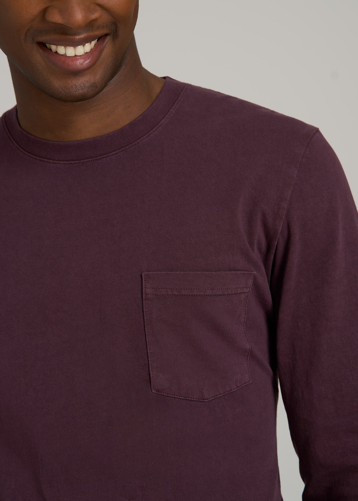 Garment Dyed Long Sleeve Pocket Tall Men's Tee in Deep Purple