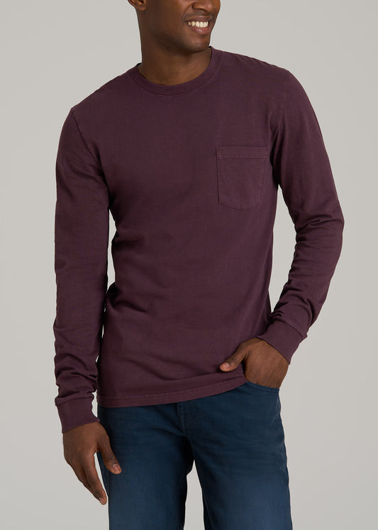 Garment Dyed Long Sleeve Pocket Tall Men's Tee in Deep Purple