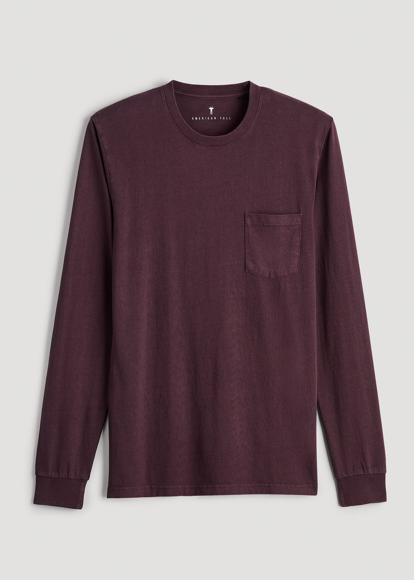 Garment Dyed Long Sleeve Pocket Tall Men's Tee in Deep Purple