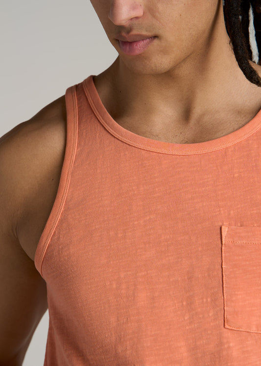 Garment Dyed Slub Pocket Tall Men's Tank Top in Apricot Crush