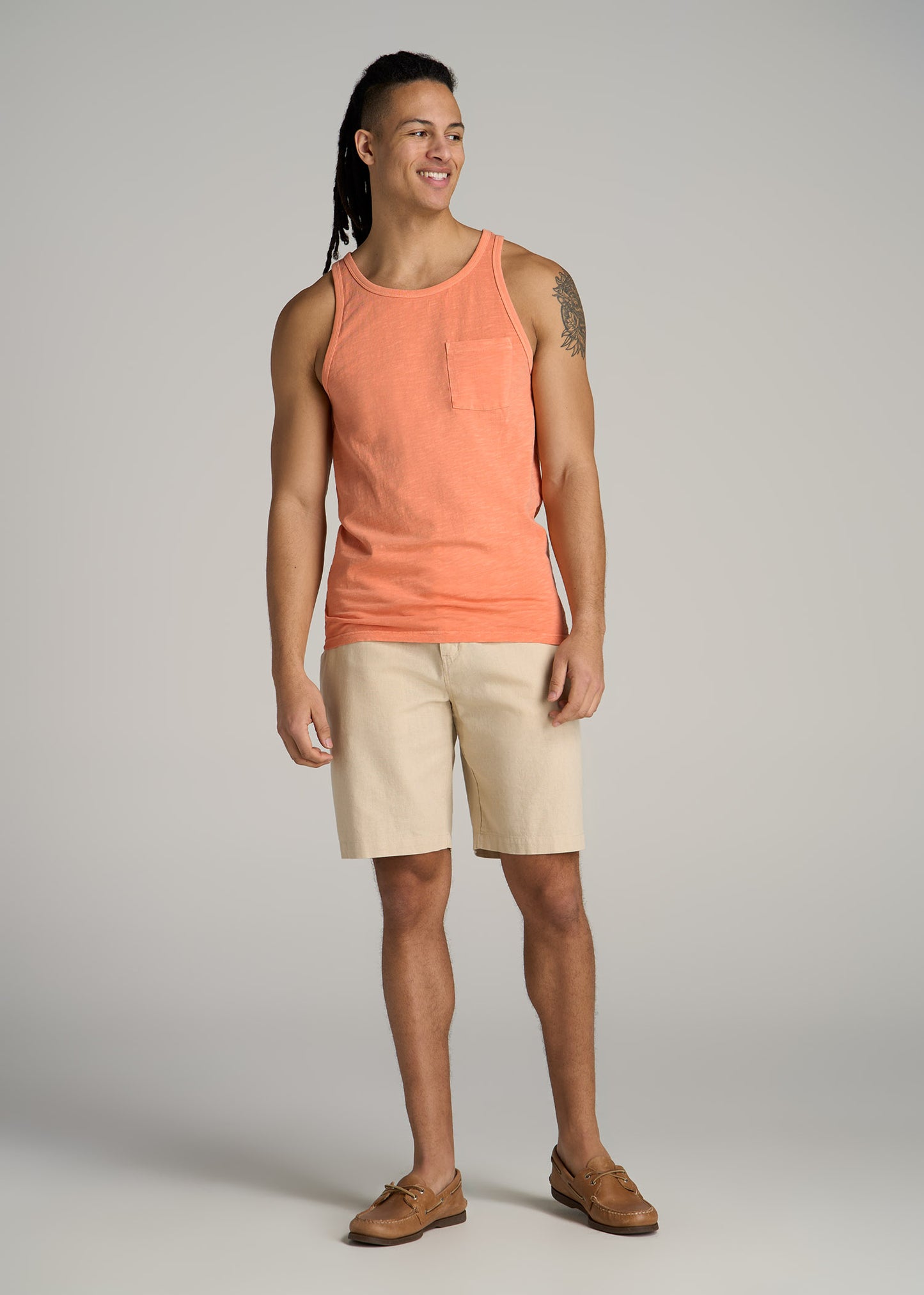 Garment Dyed Slub Pocket Tall Men's Tank Top in Apricot Crush