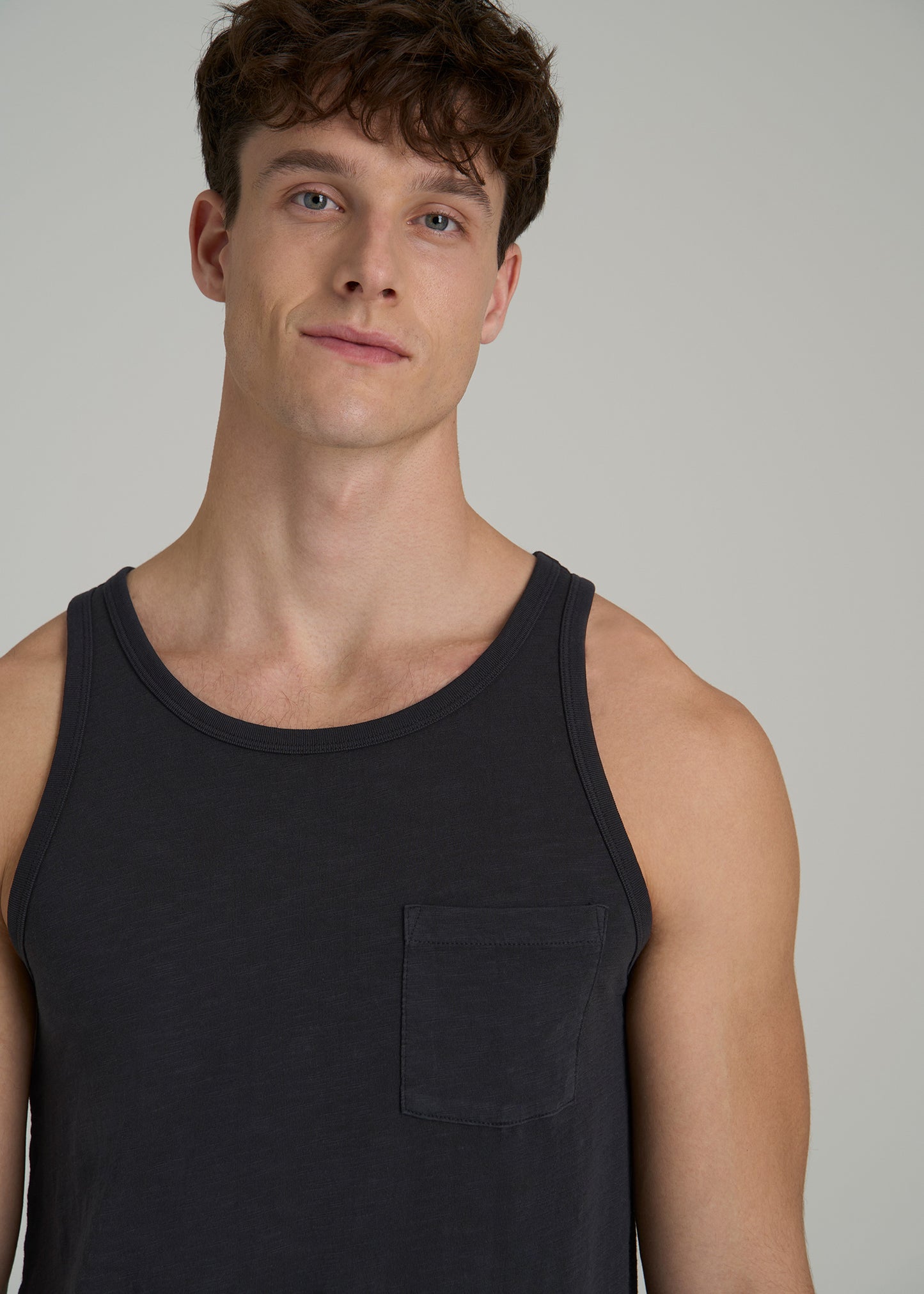 Garment Dyed Slub Pocket Tall Men's Tank Top in Black