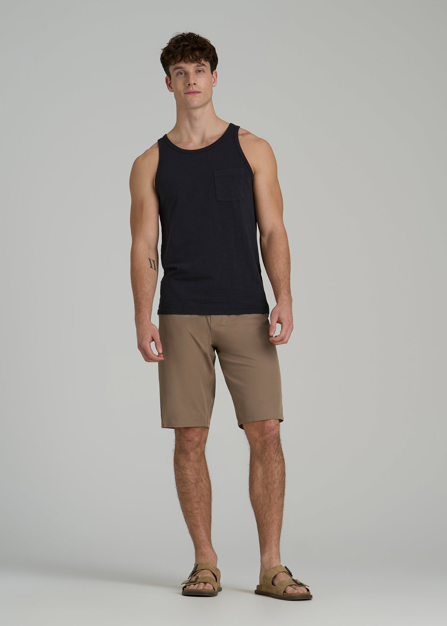 Garment Dyed Slub Pocket Tall Men's Tank Top in Black