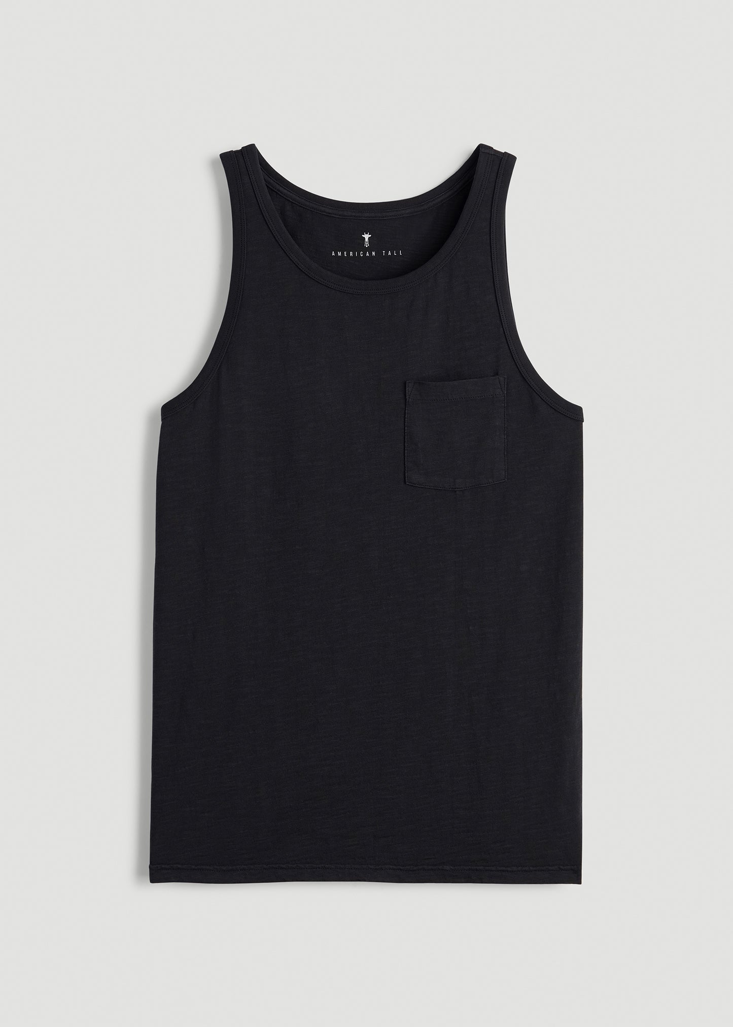 Garment Dyed Slub Pocket Tall Men's Tank Top in Black