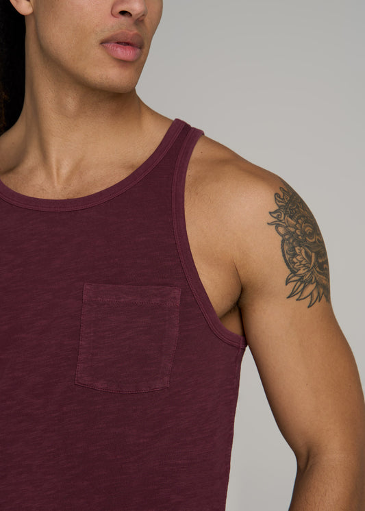 Garment Dyed Slub Pocket Tall Men's Tank Top in Dark Cherry