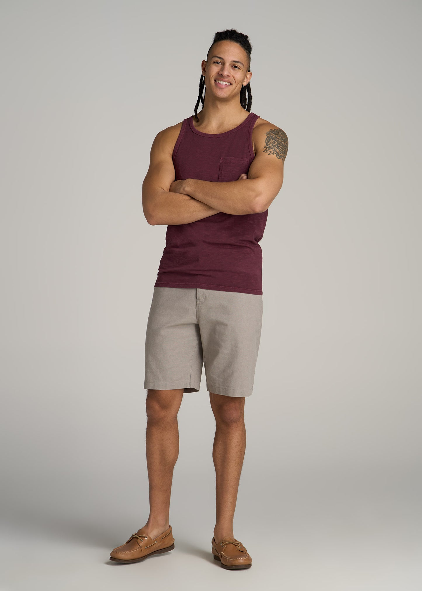 Garment Dyed Slub Pocket Tall Men's Tank Top in Dark Cherry