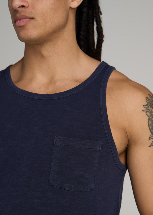 Garment Dyed Slub Pocket Tall Men's Tank Top in Evening Blue