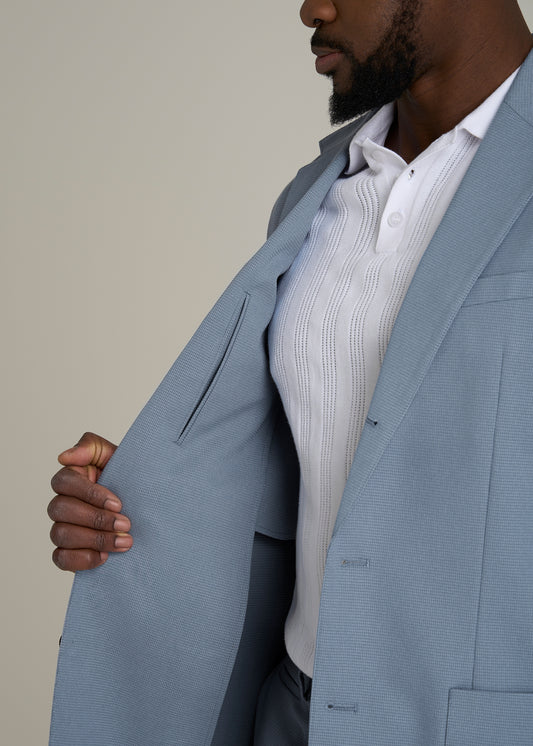 Textured Garment Washed Stretch Cotton Tall Blazer in Chambray