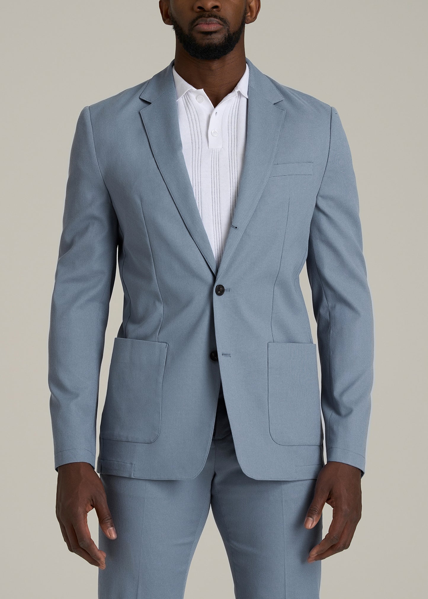 Textured Garment Washed Stretch Cotton Tall Blazer in Chambray