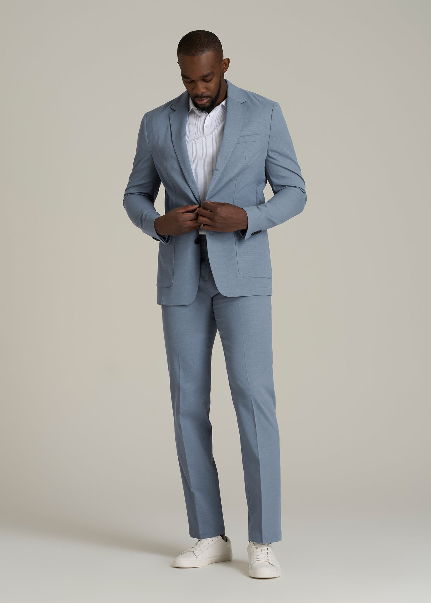 Textured Garment Washed Stretch Cotton Tall Blazer in Chambray