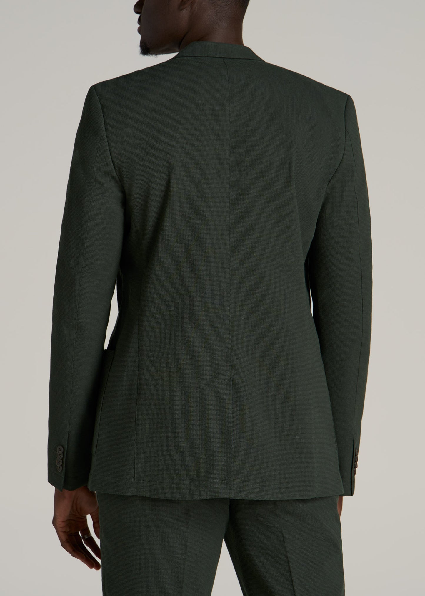 Textured Garment Washed Stretch Cotton Tall Blazer in Dark Olive Green