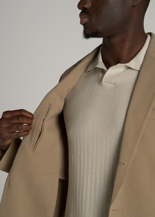 Textured Garment Washed Stretch Cotton Tall Blazer in Desert Khaki