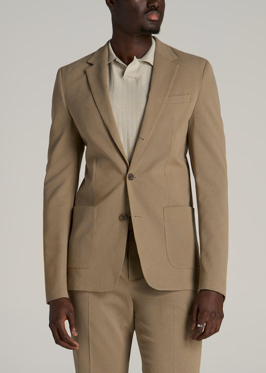 Textured Garment Washed Stretch Cotton Tall Blazer in Desert Khaki