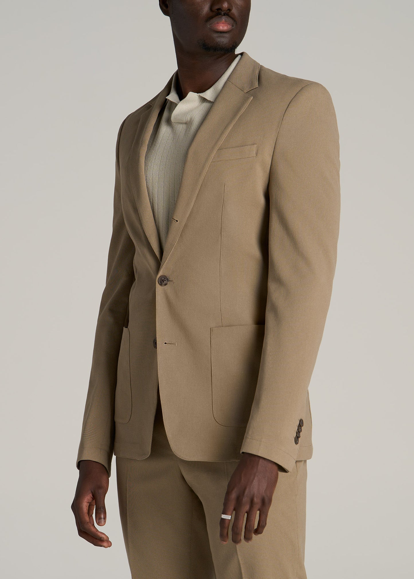 Textured Garment Washed Stretch Cotton Tall Blazer in Desert Khaki