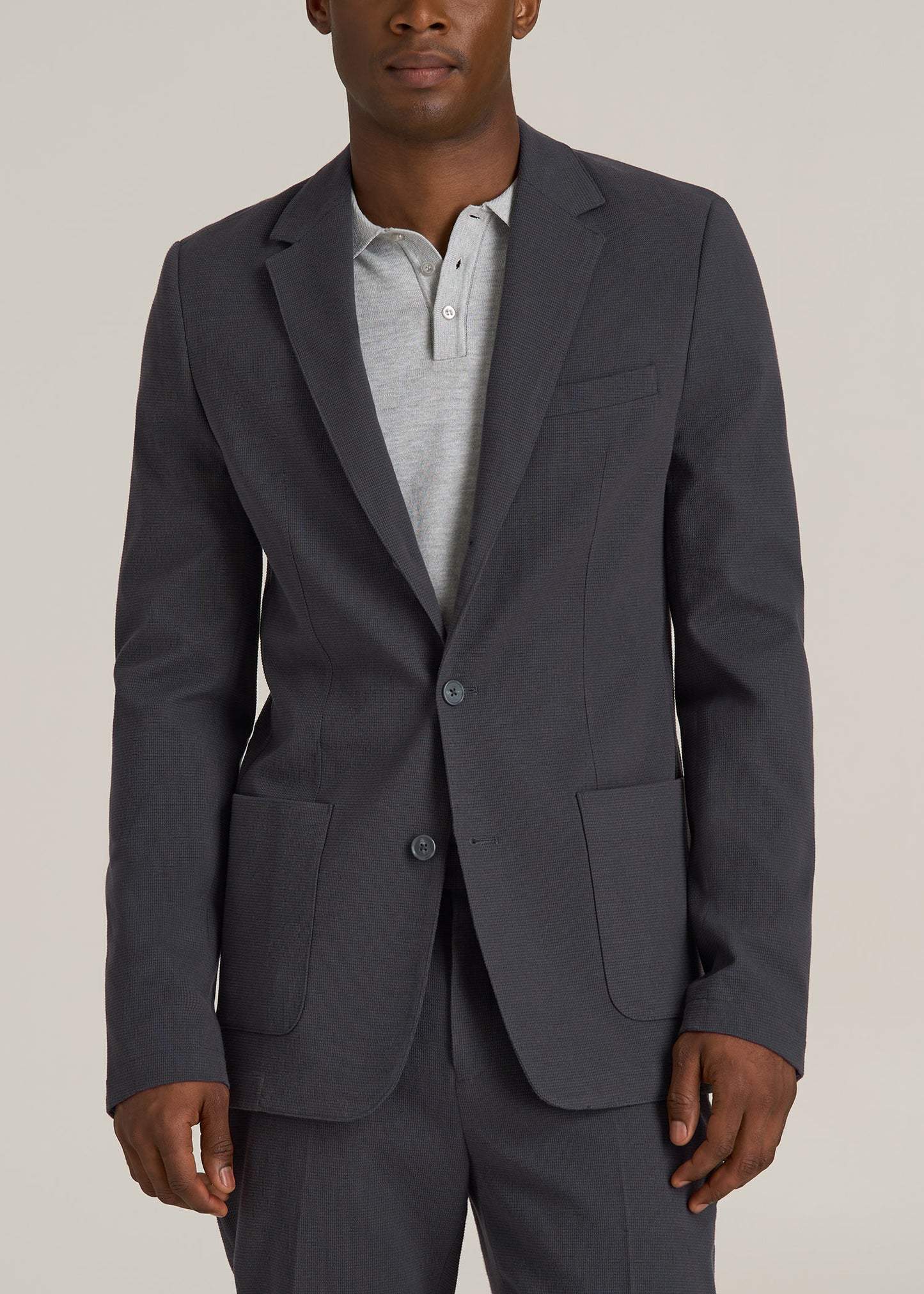 Textured Garment Washed Stretch Cotton Tall Blazer in Iron Grey