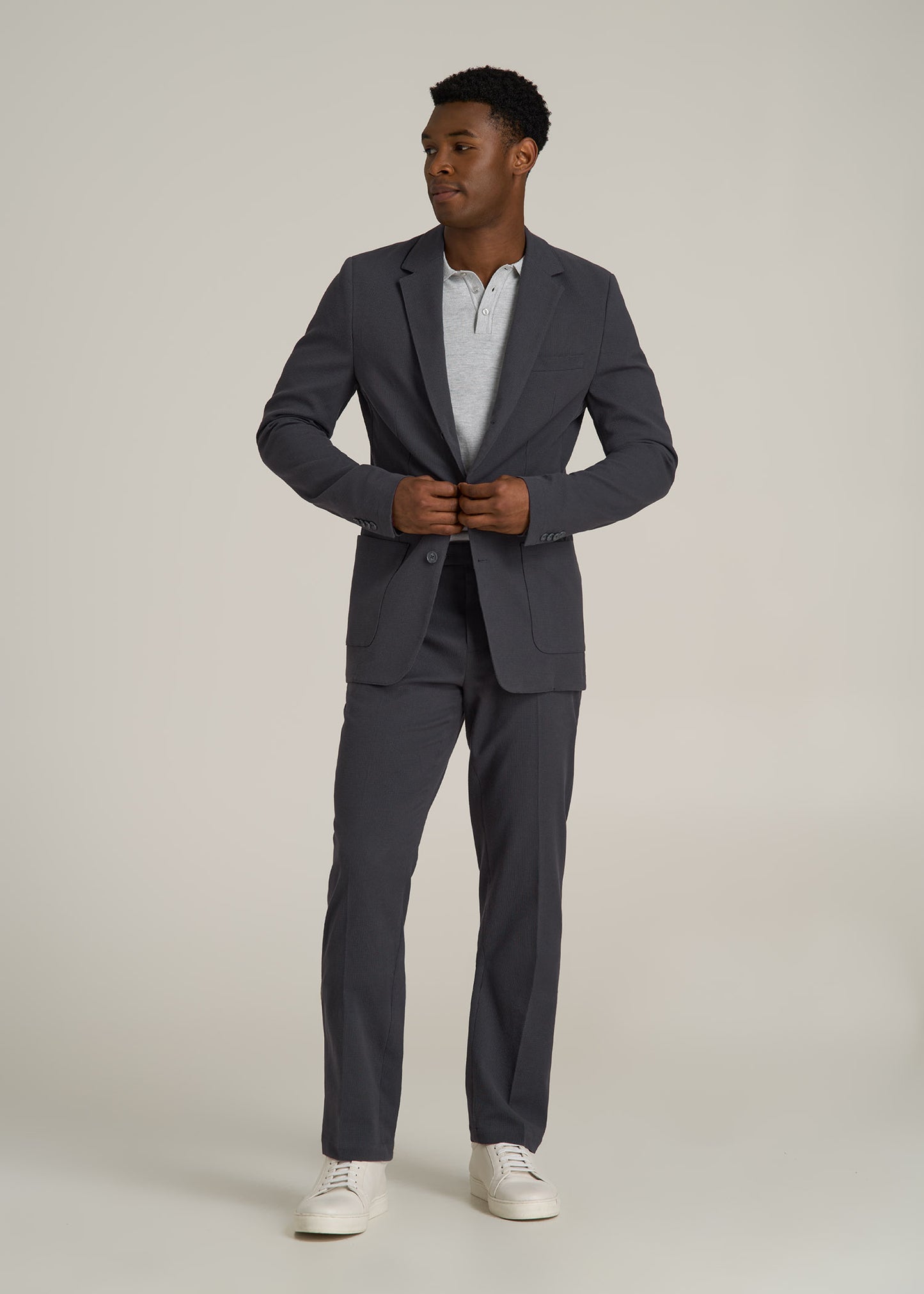 Textured Garment Washed Stretch Cotton Tall Blazer in Iron Grey