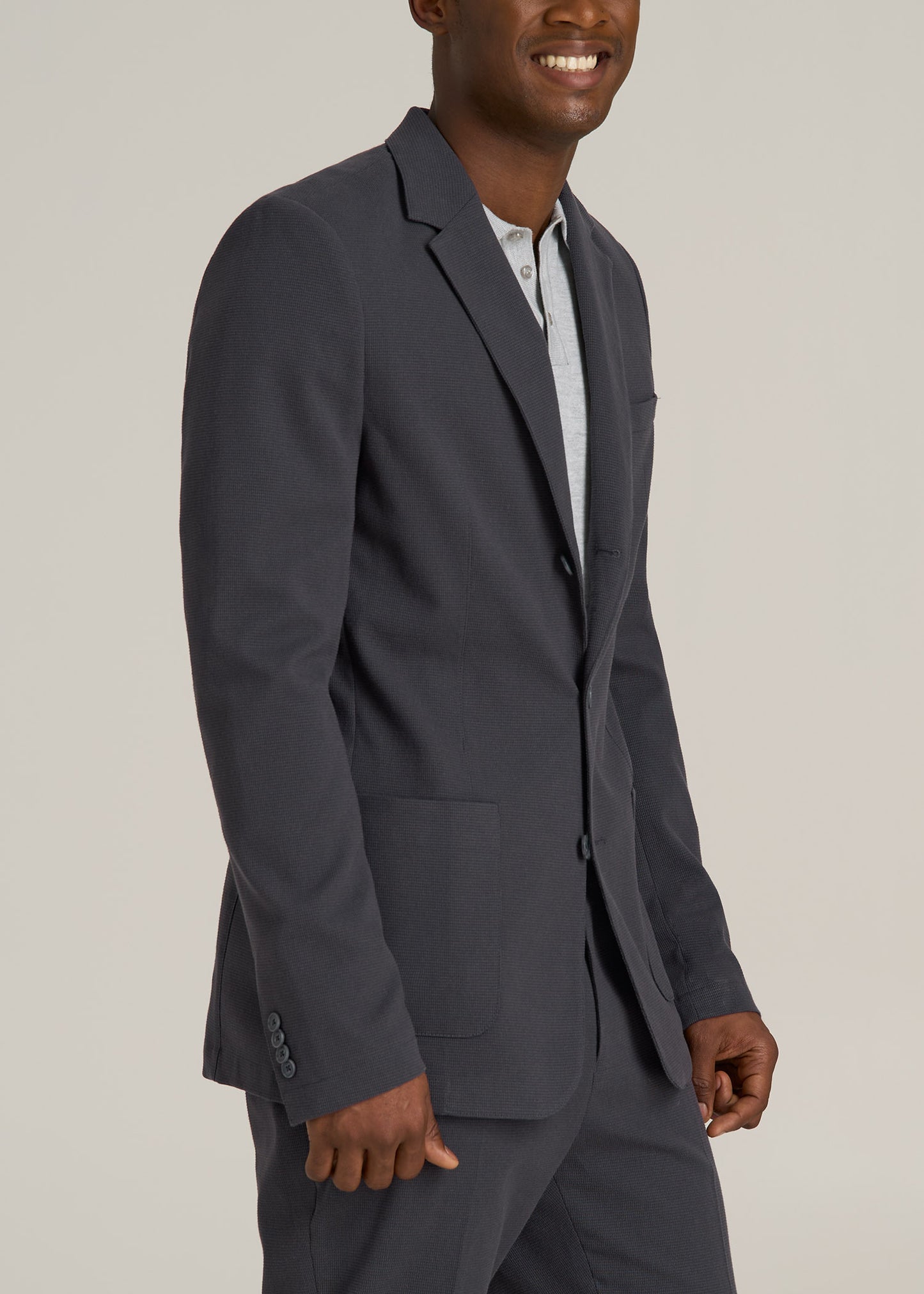 Textured Garment Washed Stretch Cotton Tall Blazer in Iron Grey