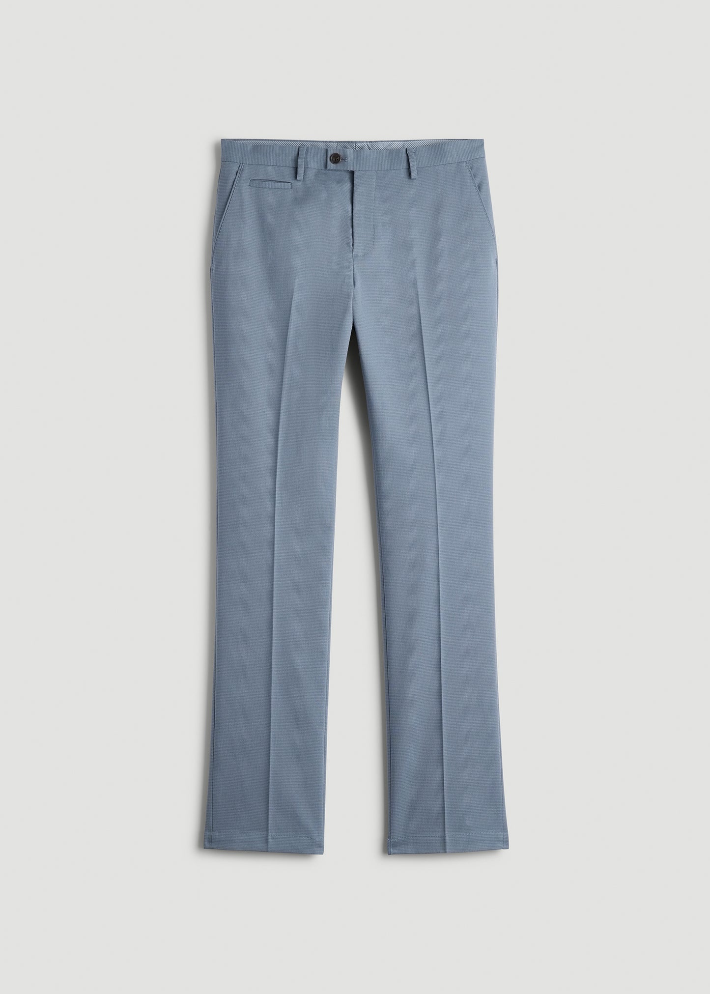 Textured Garment Washed Stretch Cotton Suit Pants for Tall Men in Chambray