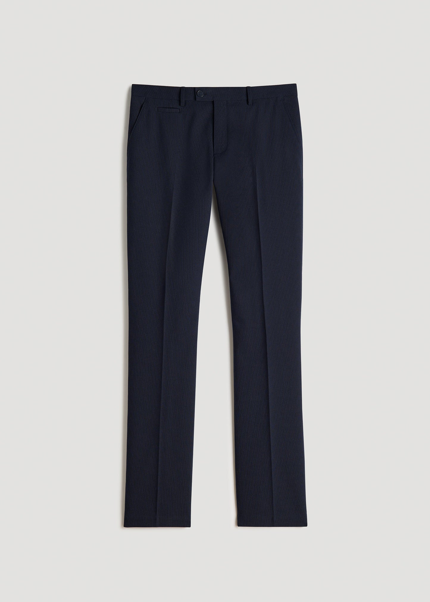 Textured Garment Washed Stretch Cotton Suit Pants for Tall Men in Evening Blue