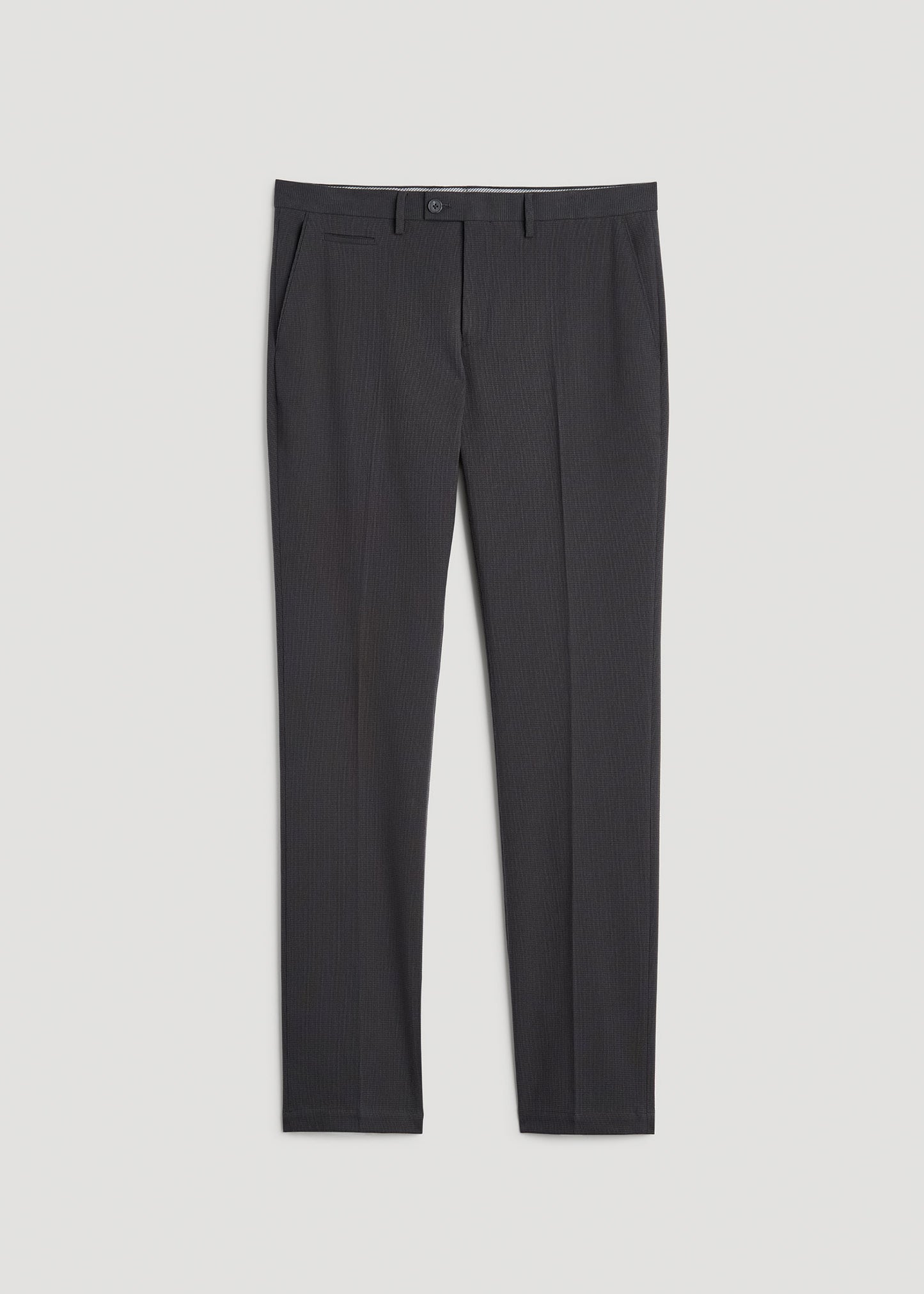 Textured Garment Washed Stretch Cotton Suit Pants for Tall Men in Iron Grey