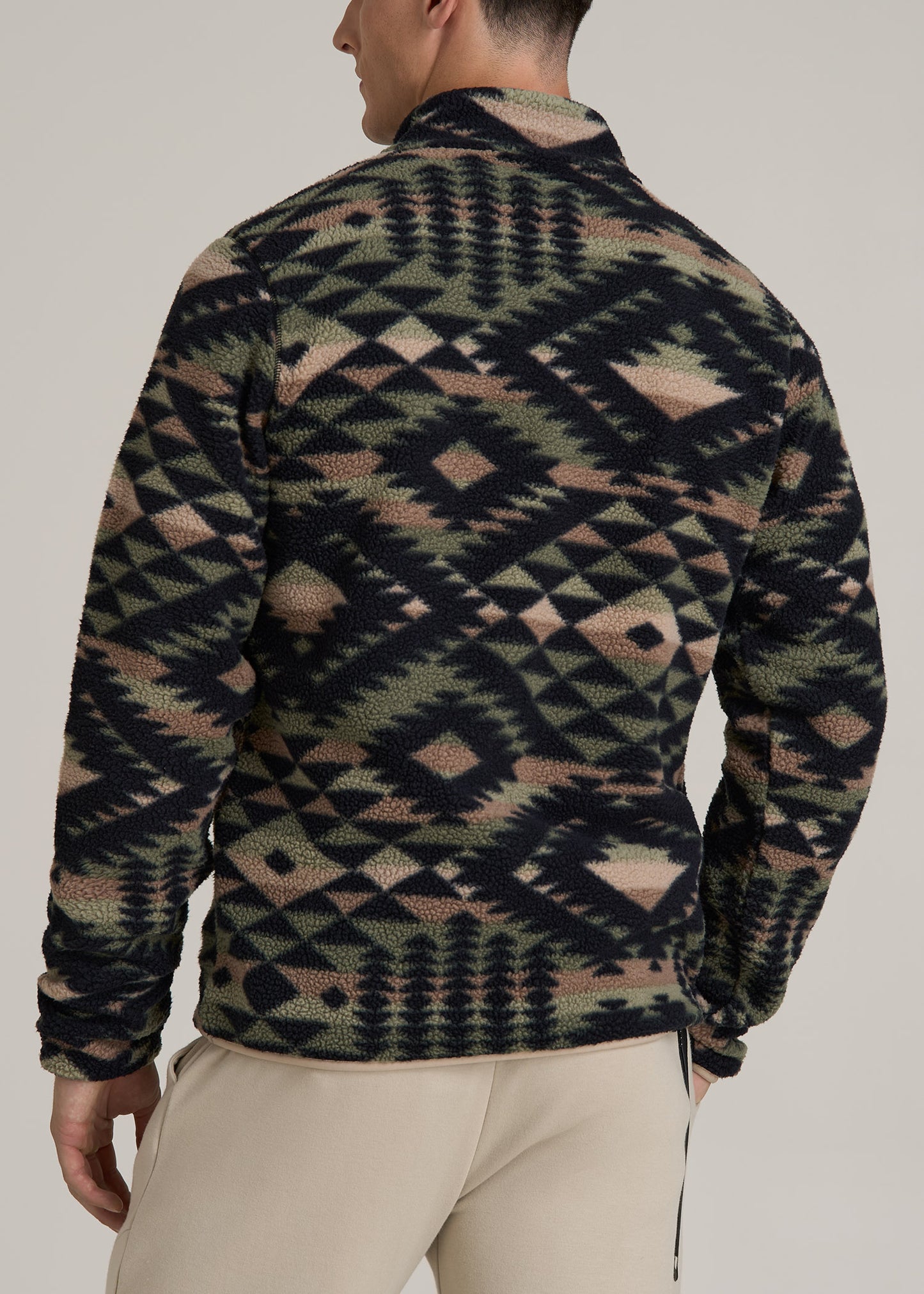 Half Snap Tall Men's Sherpa Sweatshirt in Black and Sage Geo Print