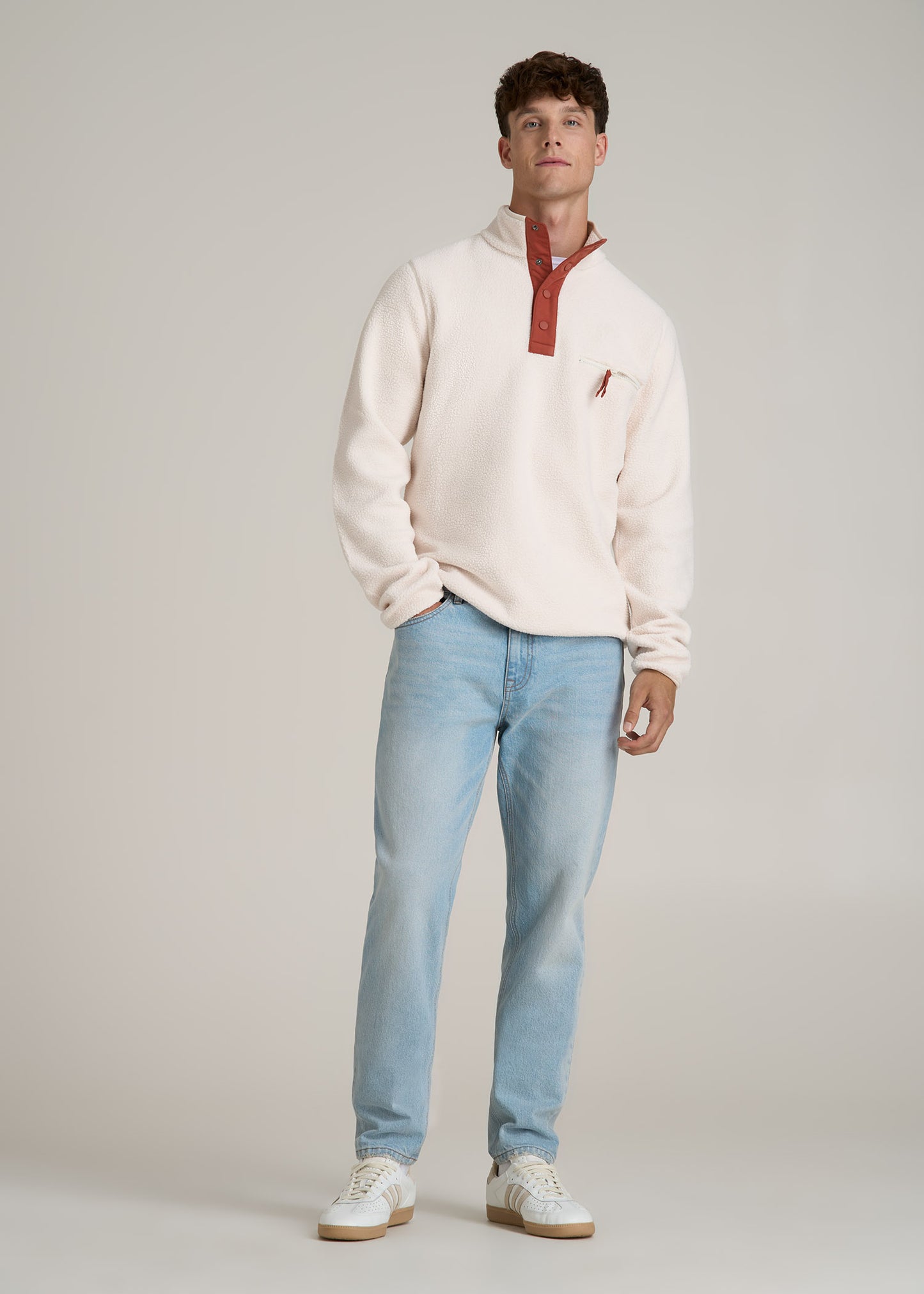 Half Snap Tall Men's Sherpa Sweatshirt in Natural