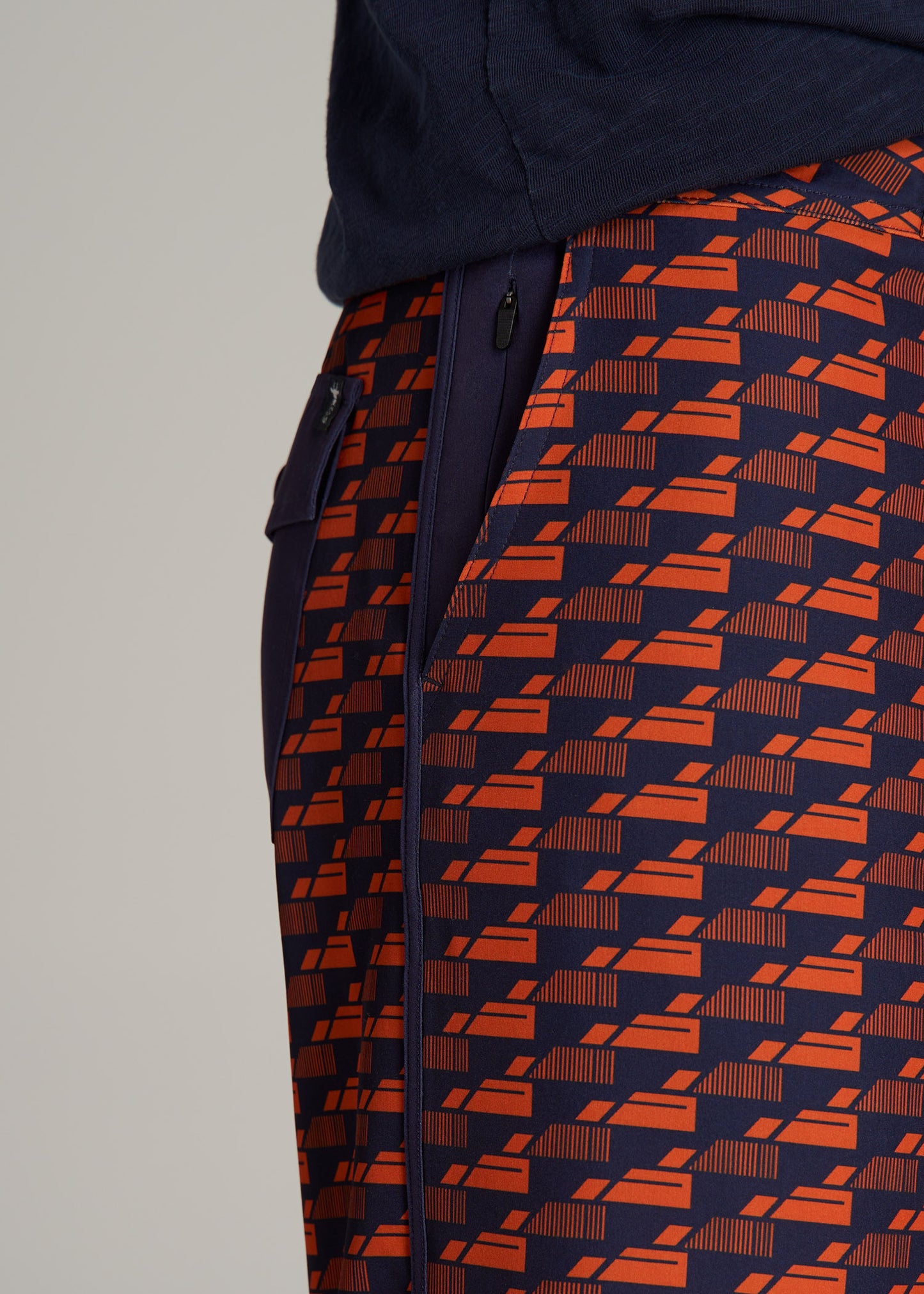 Hi-Tide Scallop Board Shorts for Tall Men in Bright Orange Geometric