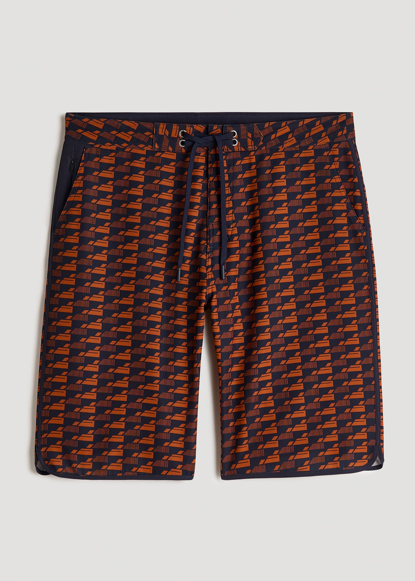 Hi-Tide Scallop Board Shorts for Tall Men in Bright Orange Geometric