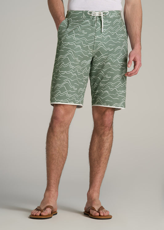 Hi-Tide Scallop Board Shorts for Tall Men in Green Current