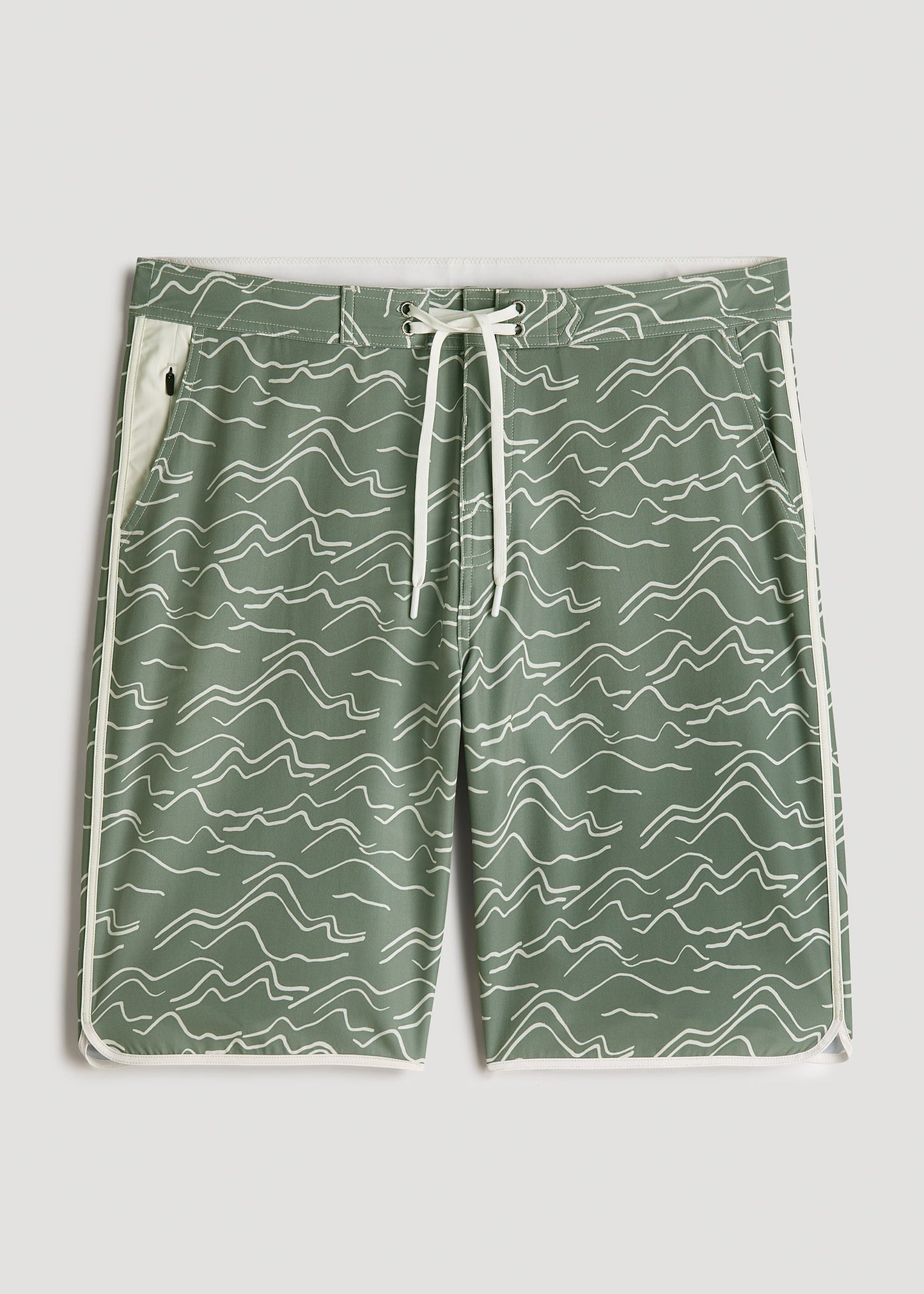 Hi-Tide Scallop Board Shorts for Tall Men in Green Current