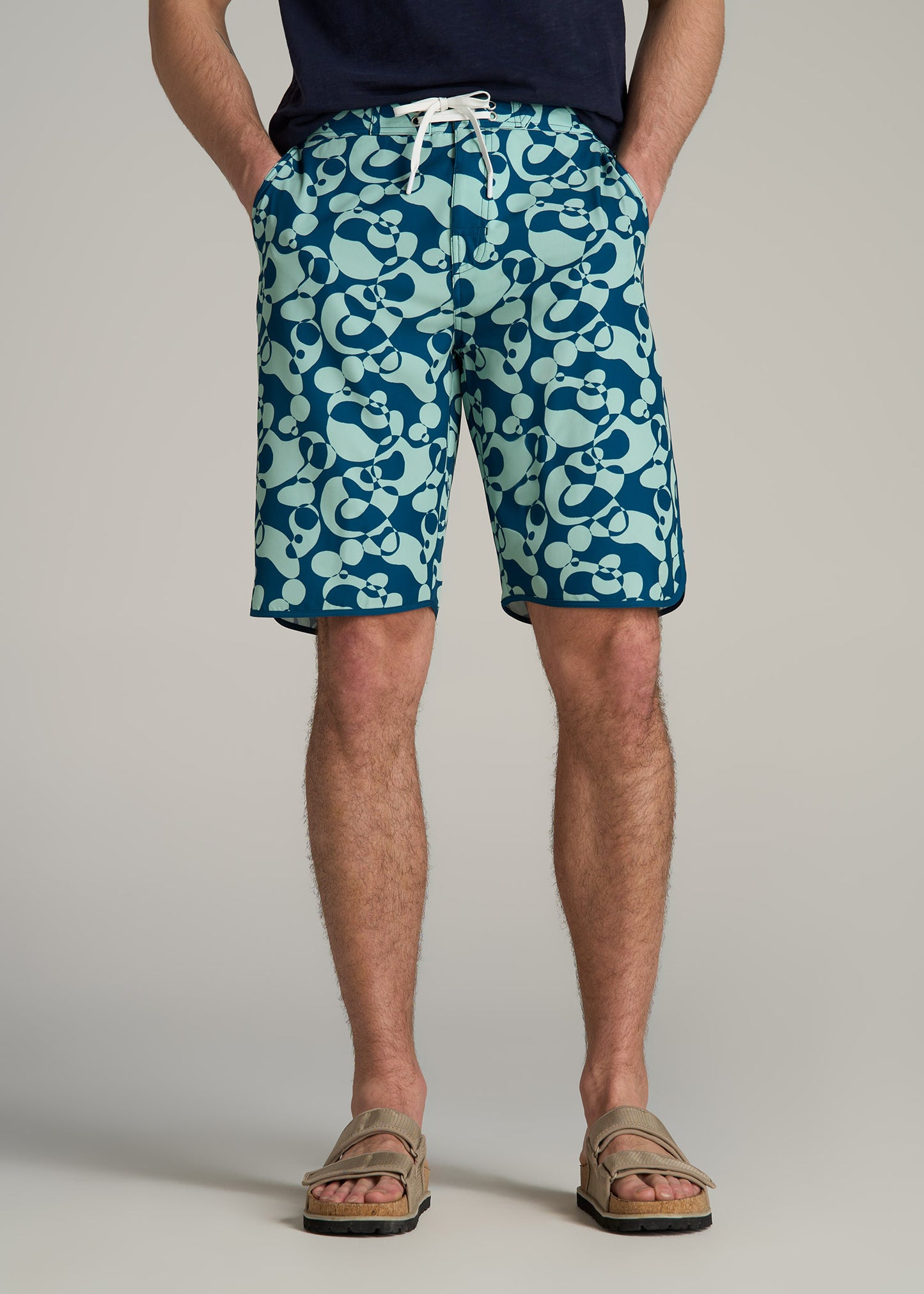 Hi-Tide Scallop Board Shorts for Tall Men in Mint Abstract