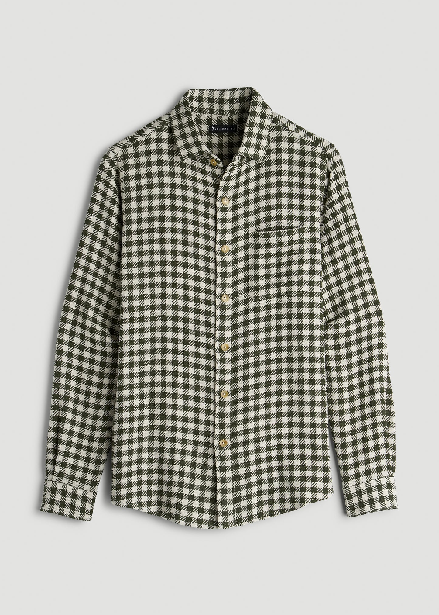 Lightweight Woven Overshirt for Tall Men in Olive and Ecru Check