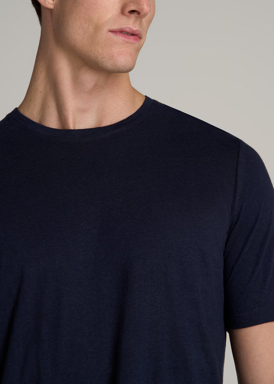 Linen Crewneck T-Shirt for Tall Men in Evening Blue