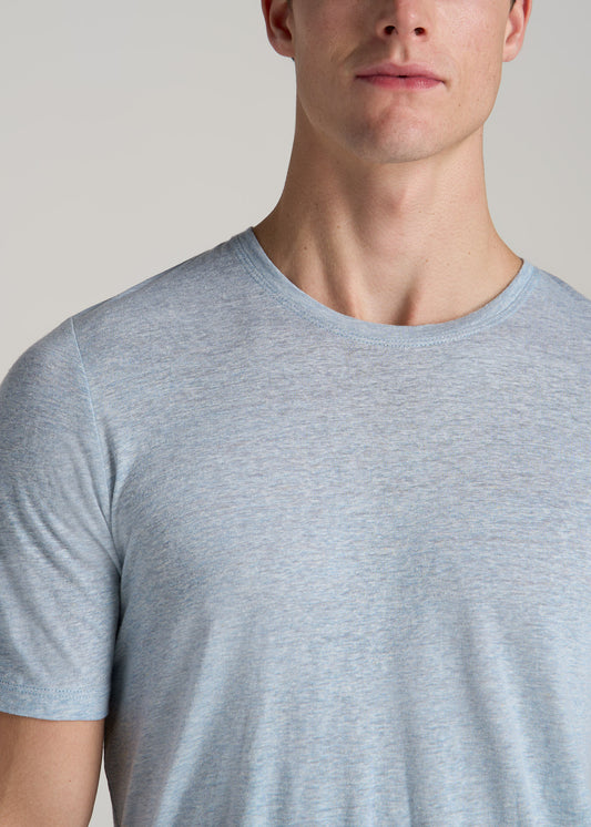 Linen Crewneck T-Shirt for Tall Men in Sky Blue Mix