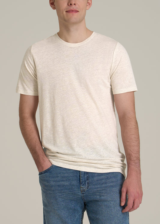 Linen Crewneck T-Shirt for Tall Men in Heathered Oatmeal